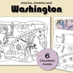 Washington Ausmalseite, Arbeitsblatt, US Geographie, USA Geographie, Ausmalseite zum Ausdrucken