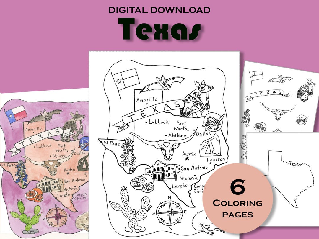 Texas Coloring Page Printable, State Map Activity for Kids, USA ...