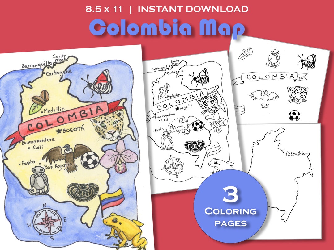 Colombia Coloring Page Colombia Map Colombia Printable - Etsy
