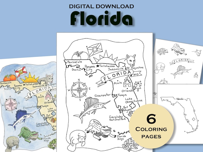Florida Coloring Page: State Map Activity, Symbols, USA Geography ...