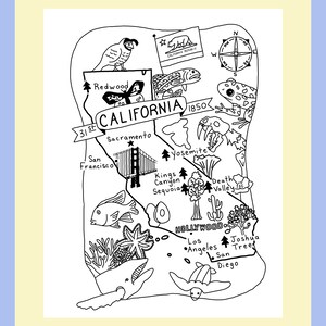 California Coloring Page Printable, State Map Worksheet, Travel Poster ...