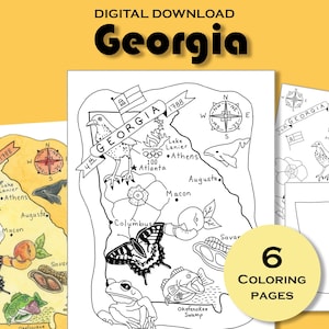 Georgia Malseite zum Ausdrucken, Zustand Karte Paket, Reise Poster Druck, Bildung Paket, USA Geographie, Aktivitätsbuch