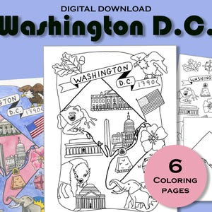 Kolorowanka Waszyngton D.C. do wydrukowania, Arkusz roboczy mapy stanu, Wydruk plakatu podróżniczego, Pakiet edukacyjny, Geografia USA, Książka z aktywnościami dla dzieci