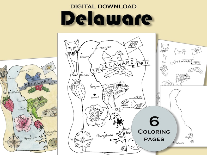 Delaware Coloring Page Printable, State Map Activity for Kids, USA ...