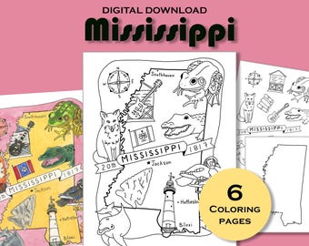 Mississippi Coloring Page Printable, State Map Activity for Kids, USA Geography Homeschool Worksheet PDF