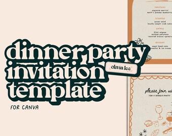 Canva Dinner Party Invitation Template | Hand Drawn Fun Illustrations | Invitation & Menu Template