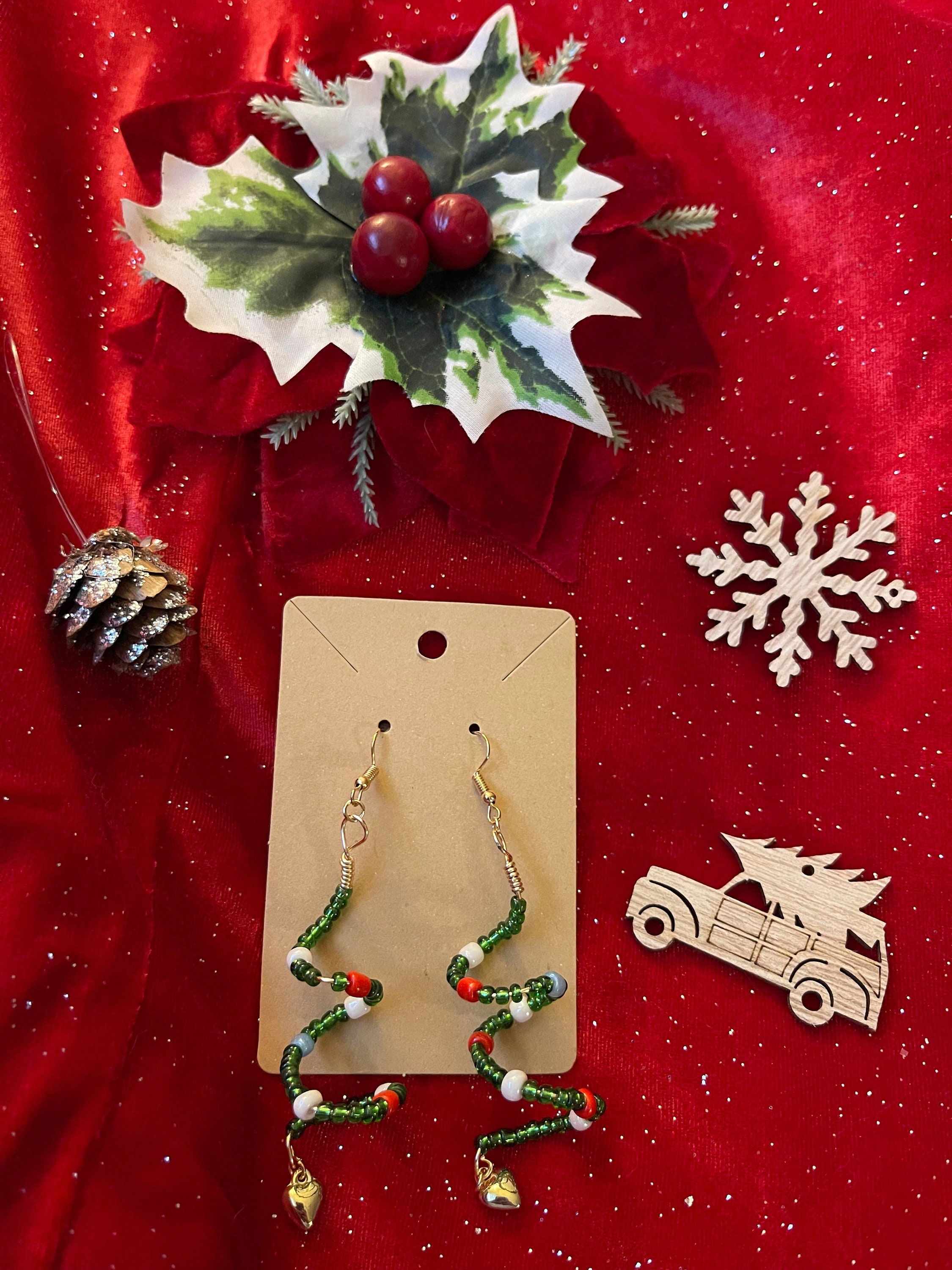 Beaded Spiral Christmas Tree Earrings Etsy