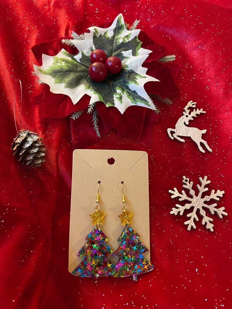 Multicolor Glitter Christmas Tree Earrings Etsy