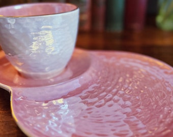 Vintage Maling Pink & White Glaze Lustre Ware Tennis Tea Cup and Saucer Set, Vintage Lustre Ware