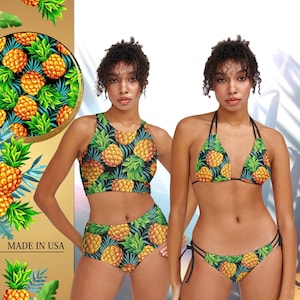 Palm Leaf Women Swimsuit Two Piece Bathing Suit Tropical Swimwear Floral Beachwear Triangle Bikini Set High Waist Swimsuit bachelorette Etsy