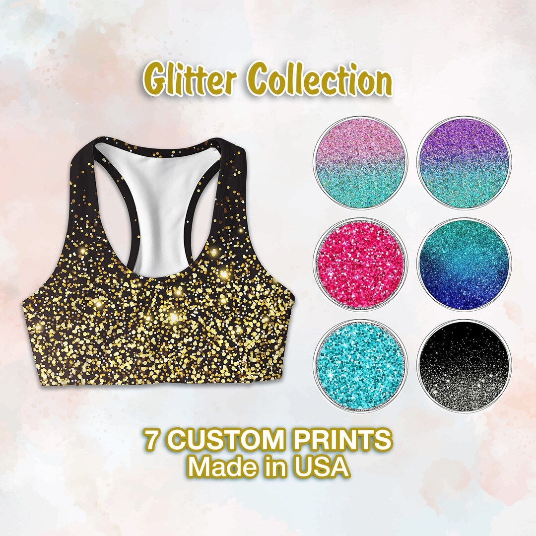 Printed Glitter Sports Bra for Women, Zumba Bra, Racerback Top, Yoga