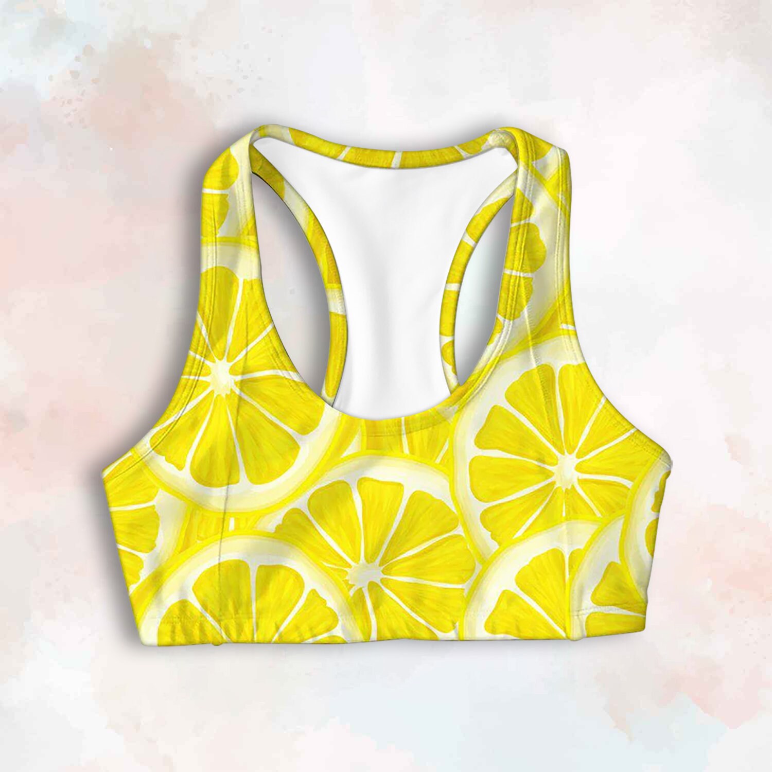 Yellow Sports Bra Lemon Print Top Yoga Bra Swimming Bra Etsy