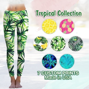 Tropical Prints Leggings, Pineapple Pants, Running Pants, Luau Leggings Women, Yoga Pants, Festival Clothing, Rave Leggings, Psychedelic