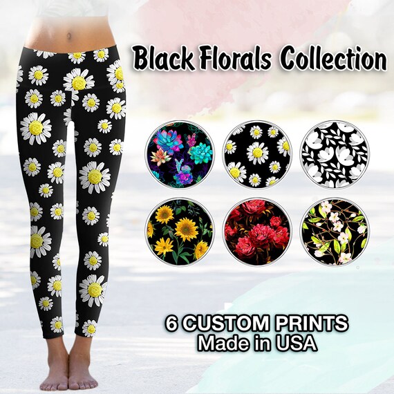6 BLACK FLORAL PRINTS High Waisted Yoga 