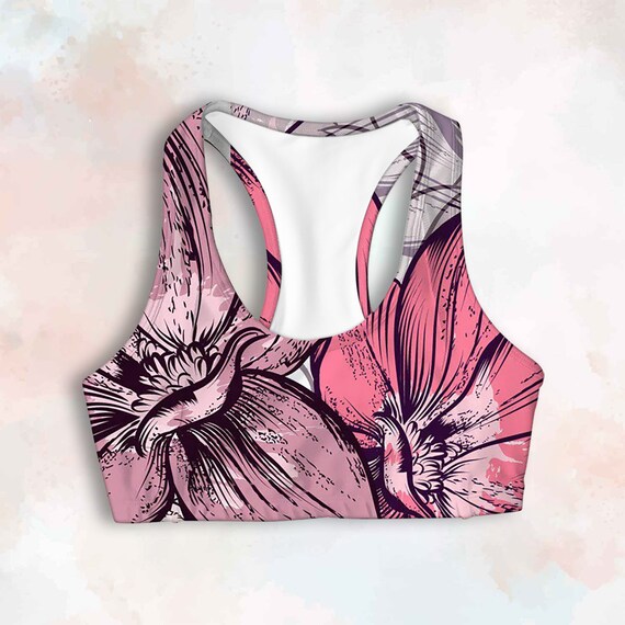Cute Floral Print Seamless Racerback Sports Bra for Women, Pink Sporty Crop  Top for Yoga Workout Gym Running Fitness Zumba Dance Pilates -  Canada