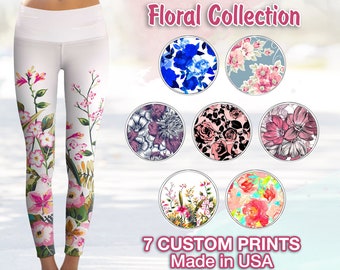 Floral Leggings, Spring Leggings, Festival Leggings, Workout Leggings, Yoga Leggings, Sport Leggings, Teen Daughter Gift, Eco Friendly