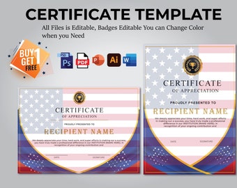Modèle de certificat américain d'appréciation, certificat de nomination, certificat d'achèvement, modèle de certificat de bourse d'études,
