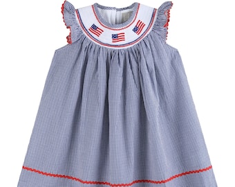 Navy Gingham Smocked American Flag Dress
