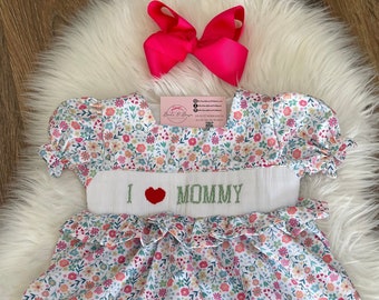 Smocked "I Love Mommy" Ruffled Shorts Set