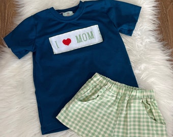 Smocked I Love Mom Boys Short Set