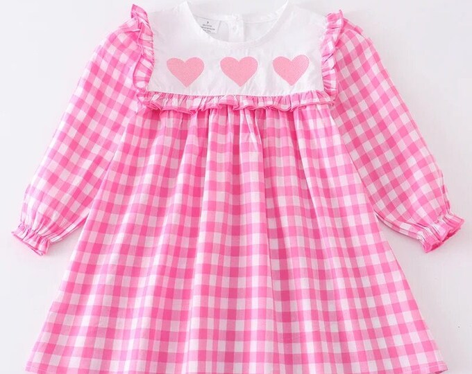 Pink Gingham Heart Ruffle Dress - Etsy