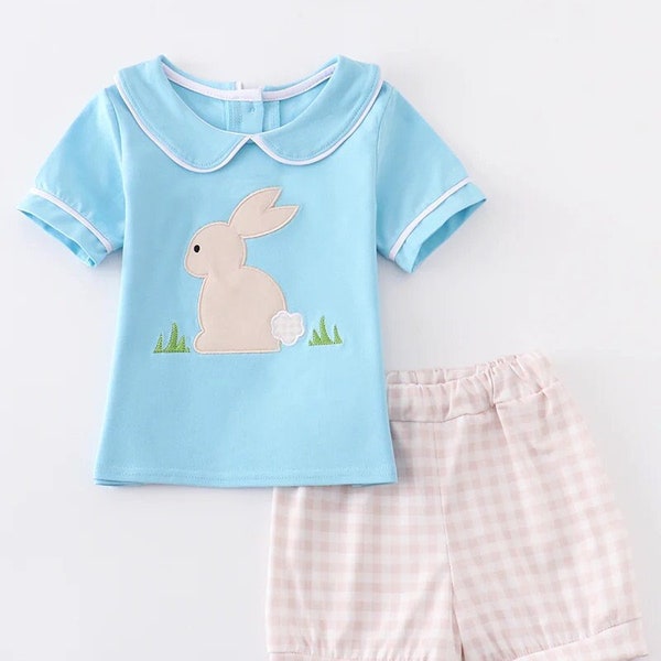 Blue Bunny Applique Short Set