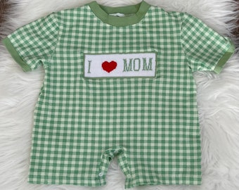 Smocked I Love Mom Romper