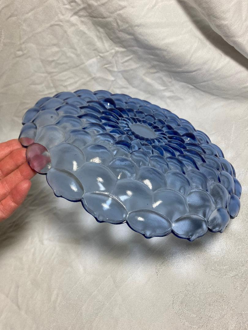 Blue Glass Serving Plate Shaped Like Flower Petals Stunning and