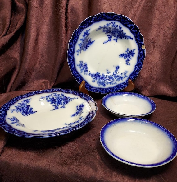 Stanley Pottery Co Touraine Flow Blue Rim Soup Bowls 2 Plus Berry