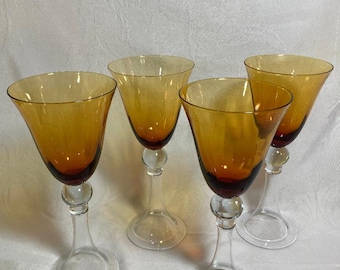 Goblet Gold Amber Clear Stem Wine Water Bubble 8" Dessert Stemware Bar Barware 