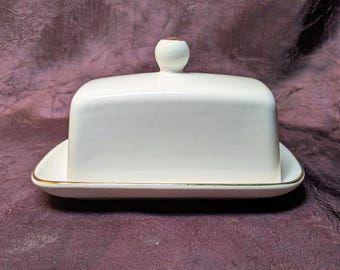 Covered Butter Dish by Grace Teaware Fine Porcelain White with Gold Trim