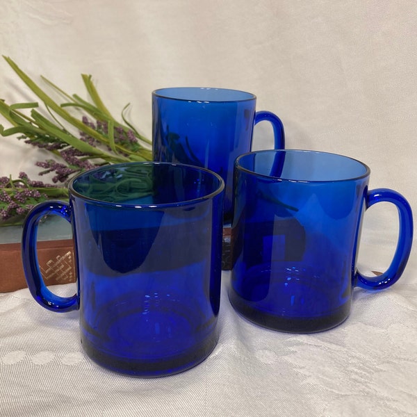 Set Cobalt Blue Mugs France Coffee or Tea Pristine