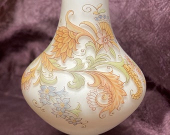 Frosted Glass Vase Boho Floral Peach Sage with Gold Accents