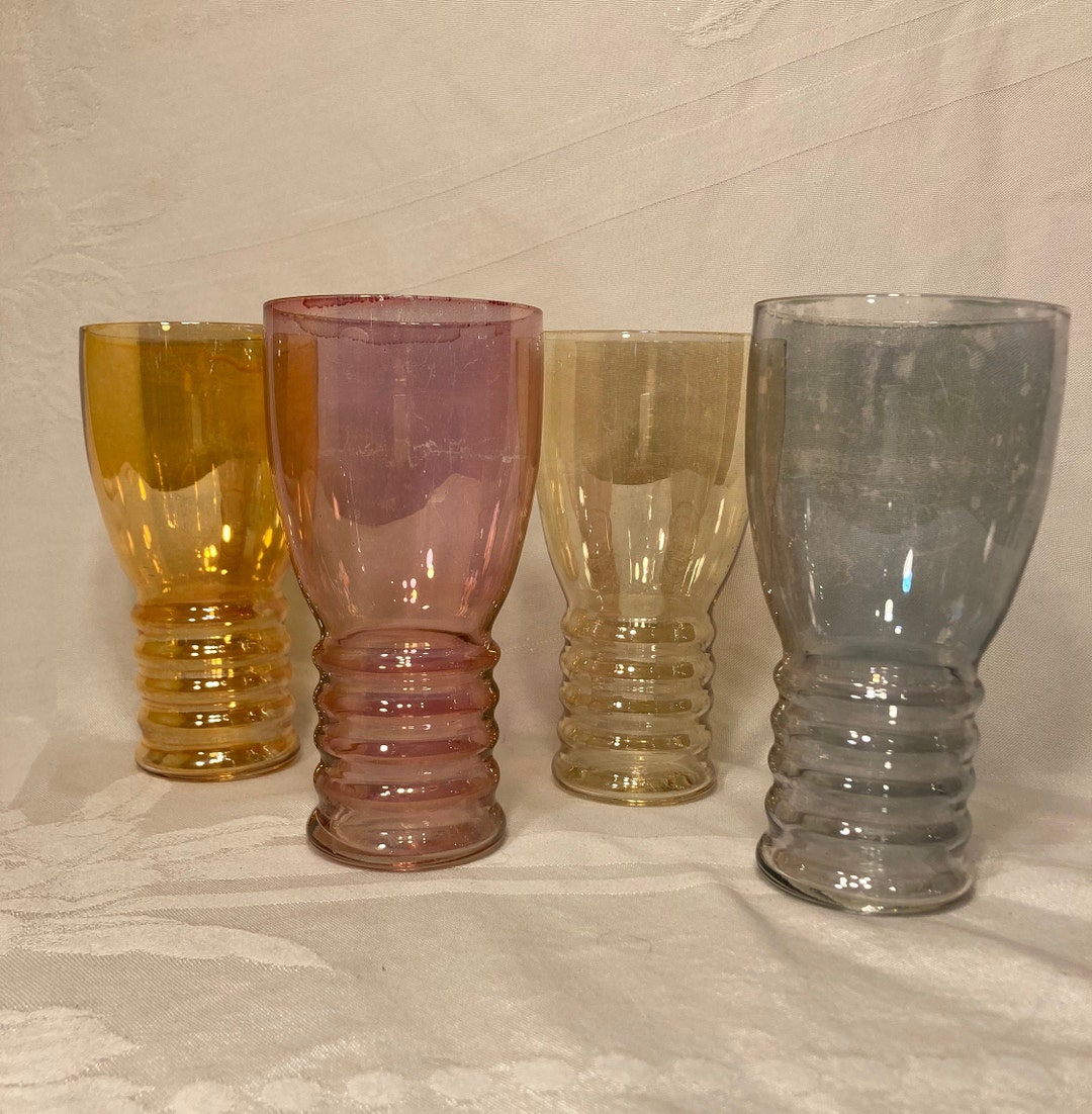 Dunbar Flint Hollywood Rings Tumblers Ice Tea Set of 4 Rainbow Colors ...