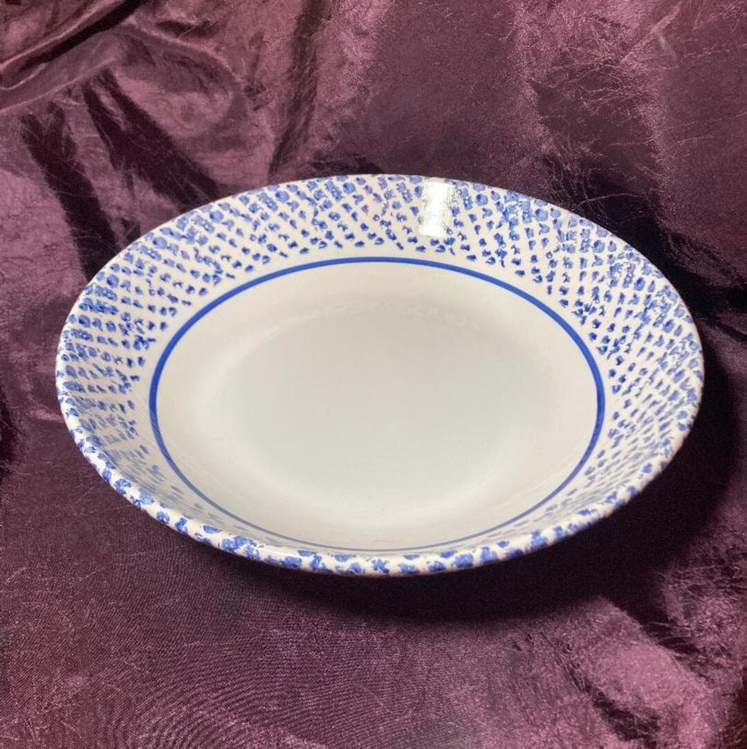 Cobalt Blue Spongeware Pottery Pasta Bowl Handpainted in Italy Roma Inc