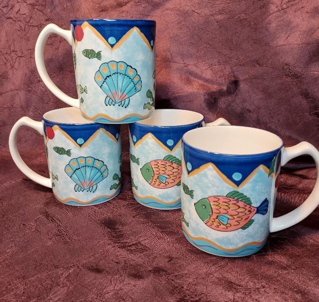 Mikasa Ocean Collage Mugs Beach Fish Underwater Shells Ocean Tropical ...