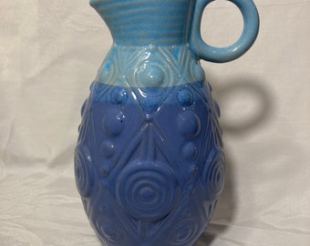Mediterrane Anthropologie Vase Krug Krug Petrol Blau Aqua Dreifuß mit Henkel