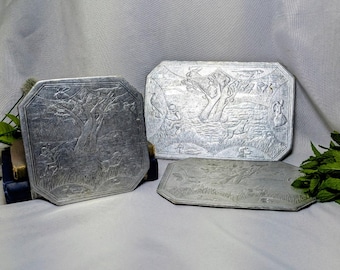 Silver Foil Trivets Hunting Scenes
