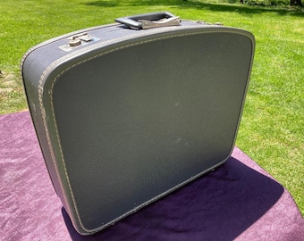 Gray Blue American Tourister Hard Shell Vintage Suitcase 50s 60s