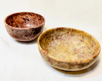 2 Smudge Bowls Soapstone Red and Yellow Variegated Natural Carved Stone