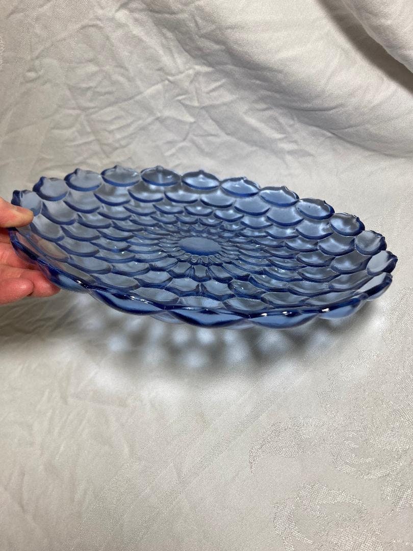 Blue Glass Serving Plate Shaped Like Flower Petals Stunning and