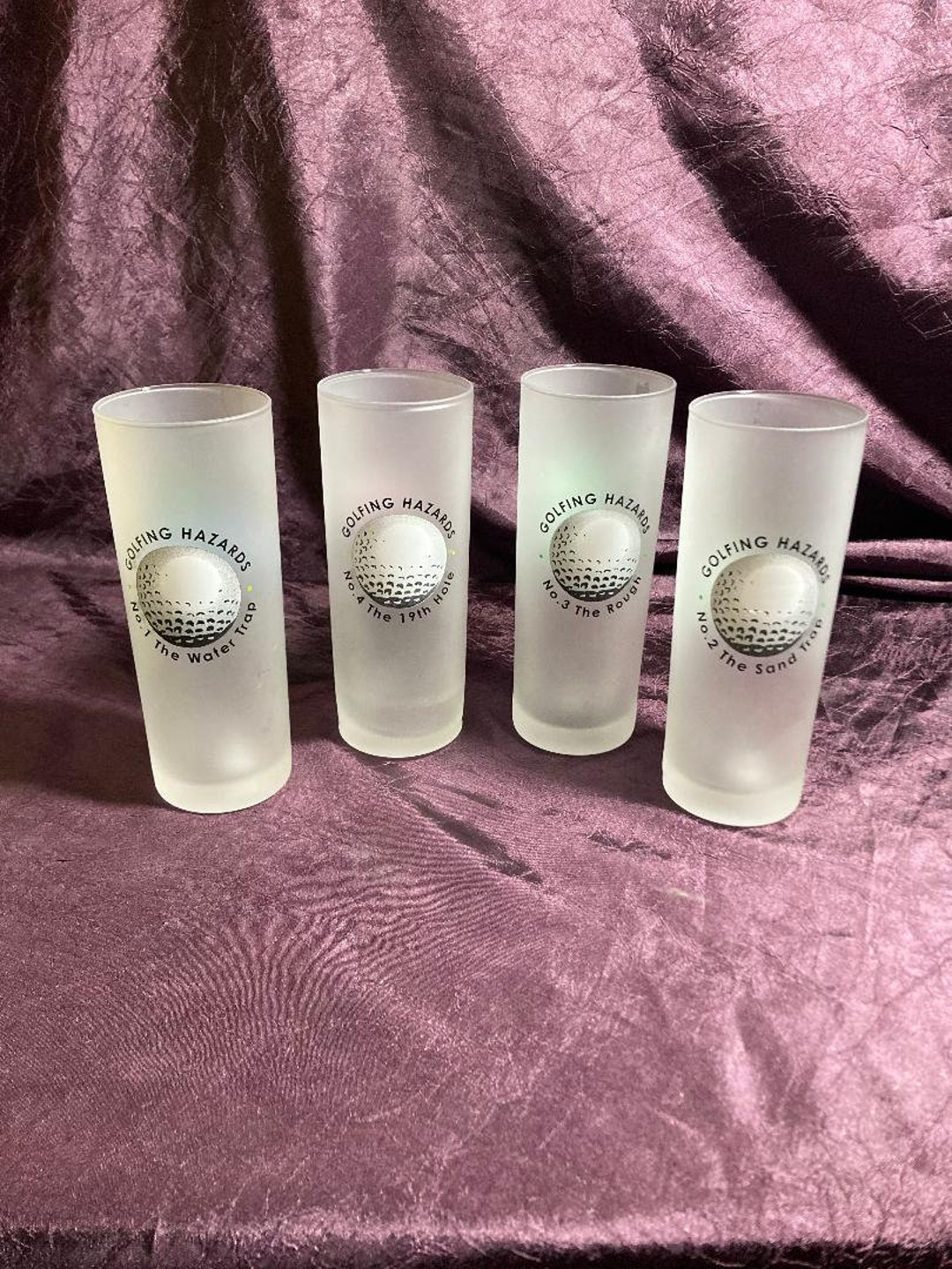 Golf Themed Glasses Golfing Hazards Dartington Set of 4 Frosted