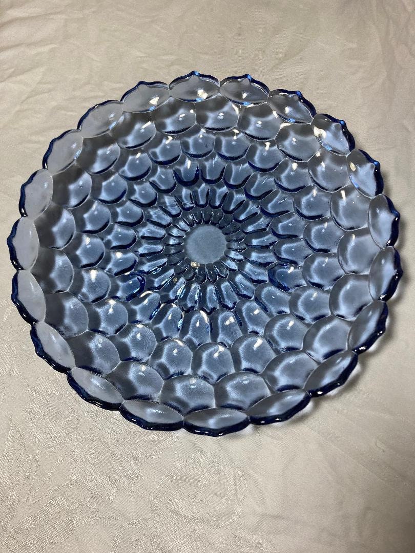 Blue Glass Serving Plate Shaped Like Flower Petals Stunning and