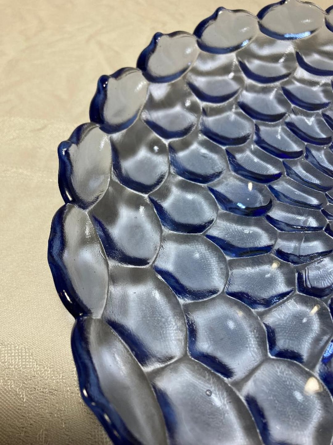 Blue Glass Serving Plate Shaped Like Flower Petals Stunning and