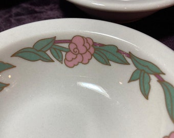 Syracuse China LENORE pattern 4 Berry Bowls Dip Pink Green Gold Flowers
