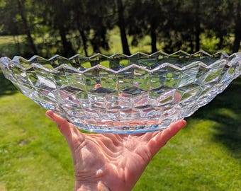 Vtg Indiana Glas Whitehall Klare Schüssel Kubistische Muster 20-Strahl-Basis