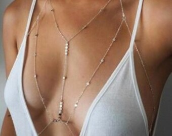 Body Jewelry, Silver Body Chain, Body Necklace, Layered Body Chain Bralette, Bikini Body Jewelry, Gold Body Chain, Body Necklace