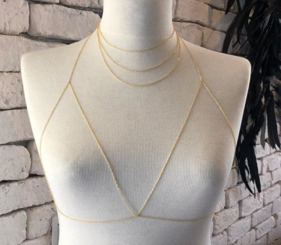 Body Jewelry, 14K Gold Plated Body Chain,Layered Body Chain Bralette,Bikini  Body Jewelry,Body Necklace,Gold Body Chain,Body Necklace