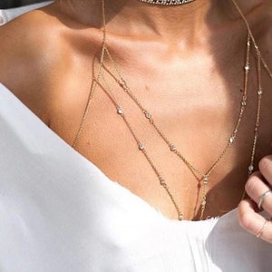 14k GOLD Filled Tiny Coins T-row Dainty Chain Bralette Halter Top Body Chain  VERSION 2.0 