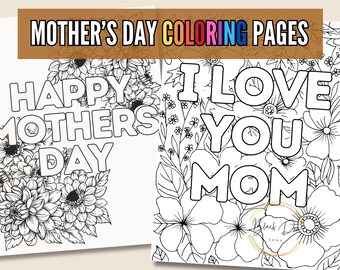 Mothers Day Coloring Page, Printable Mother's Day Coloring Page Bundle, Printable Flower Mother's Day Coloring Pages